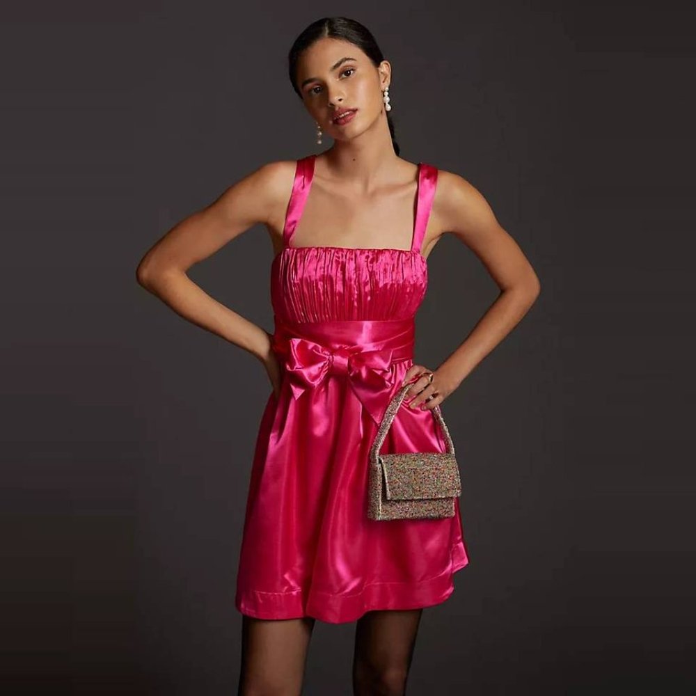 Anthropologie | Maeve Bow-Tie Satin Mini Dress